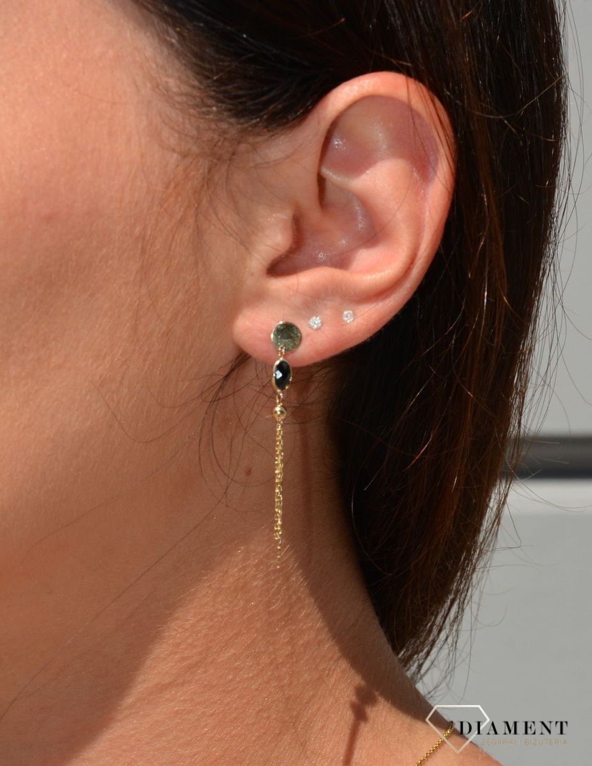 Kolczyki złote wiszące na sztyft 585 ' Czarna cyrkonia ' KL 9563.jpg